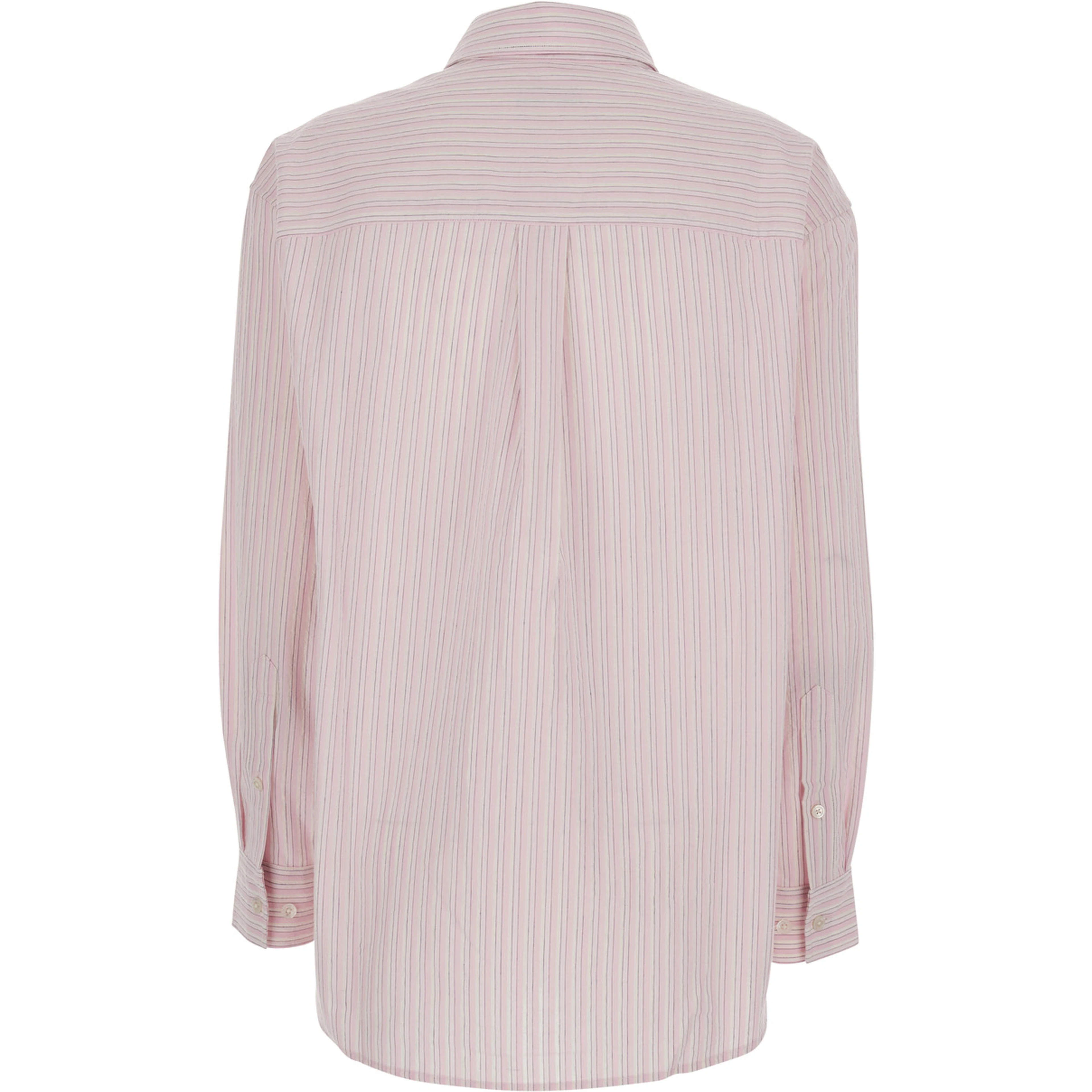 Pink Shirt with button-down collar and all-over striped motif in cotton blend for women