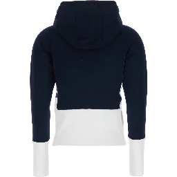 Blue and White Sweatshirt 4Bar Logo on the Side and Color Block Design in Cotton Woman