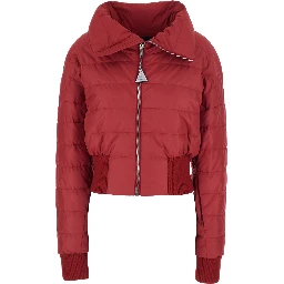 Crop Jacket Rick Owens X Moncler with Logo Plate on Zipper and Logo Patch on Sleeve in Red Tech Fabric Unisex