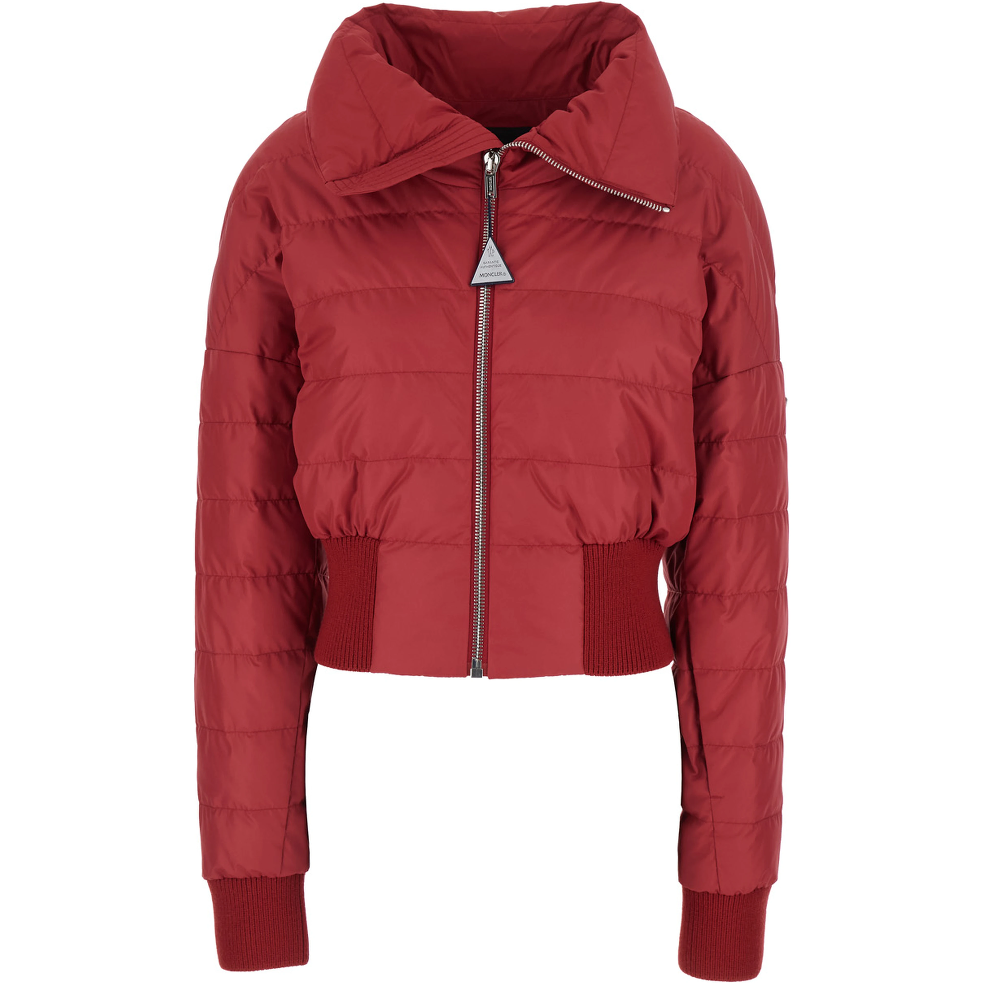 Crop Jacket Rick Owens X Moncler with Logo Plate on Zipper and Logo Patch on Sleeve in Red Tech Fabric Unisex