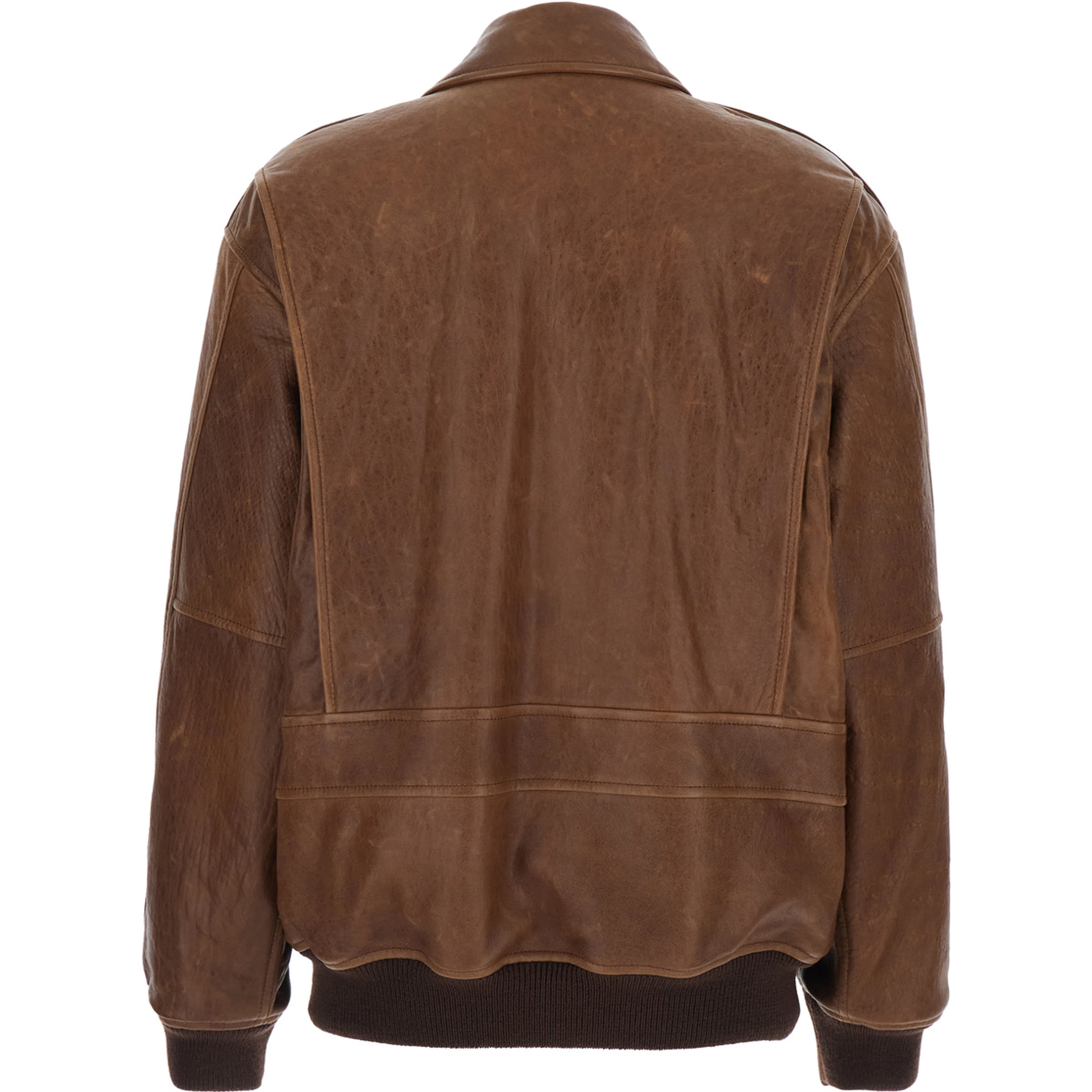 Brown Leather Bomber Jacket  with Classic Collar for Women