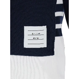 Blue and White Sweatshirt 4Bar Logo on the Side and Color Block Design in Cotton Woman