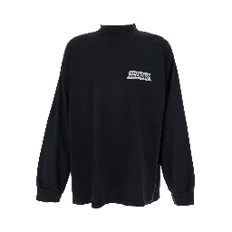 Black Cotton Sweatshirt with Logo on Front and Back for Men