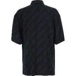 Black Shirt Creeper with classic collar and all-over logo motif in viscose for men