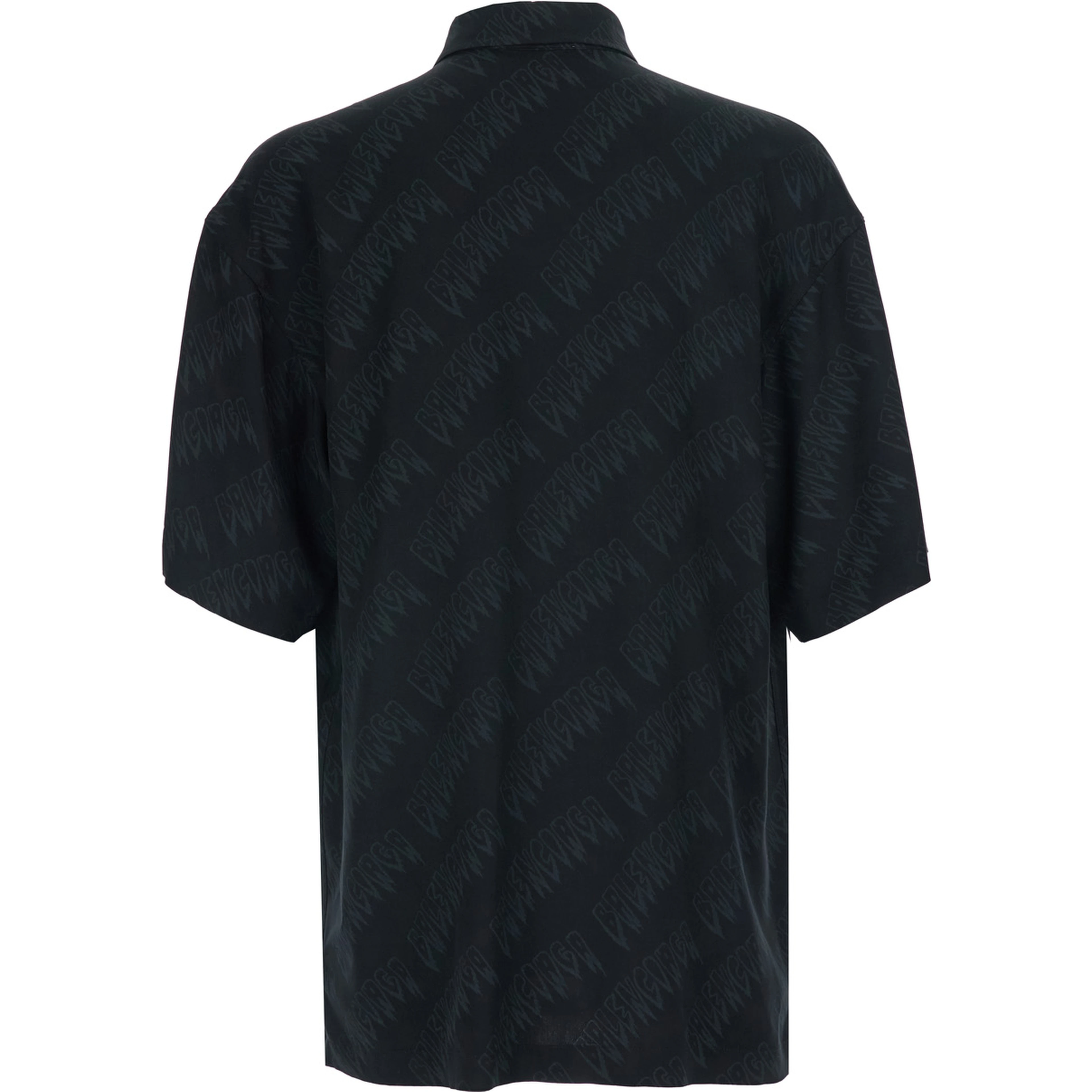 Black Shirt Creeper with classic collar and all-over logo motif in viscose for men