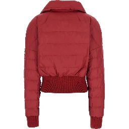 Crop Jacket Rick Owens X Moncler with Logo Plate on Zipper and Logo Patch on Sleeve in Red Tech Fabric Unisex