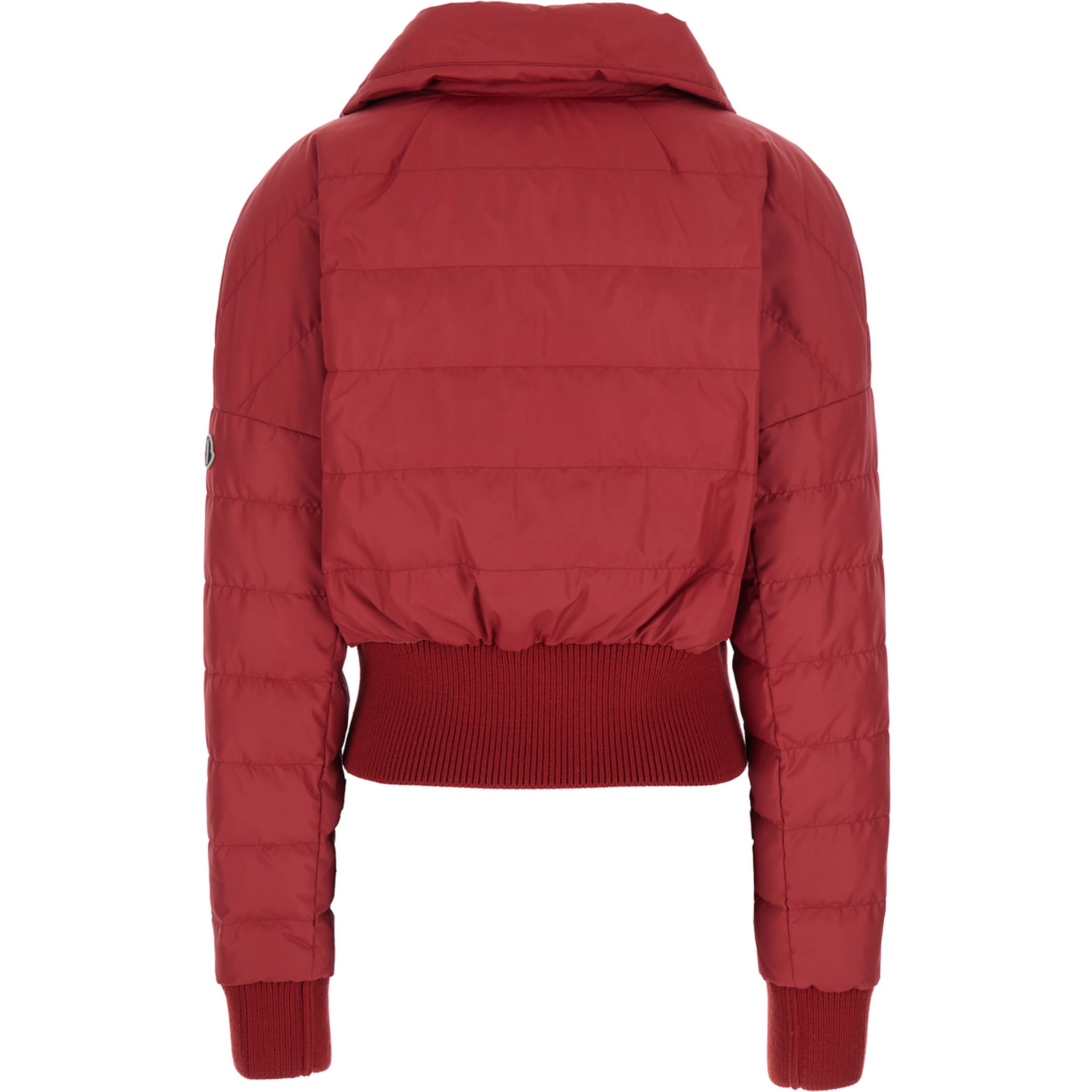 Crop Jacket Rick Owens X Moncler with Logo Plate on Zipper and Logo Patch on Sleeve in Red Tech Fabric Unisex