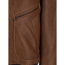Brown Leather Bomber Jacket  with Classic Collar for Women