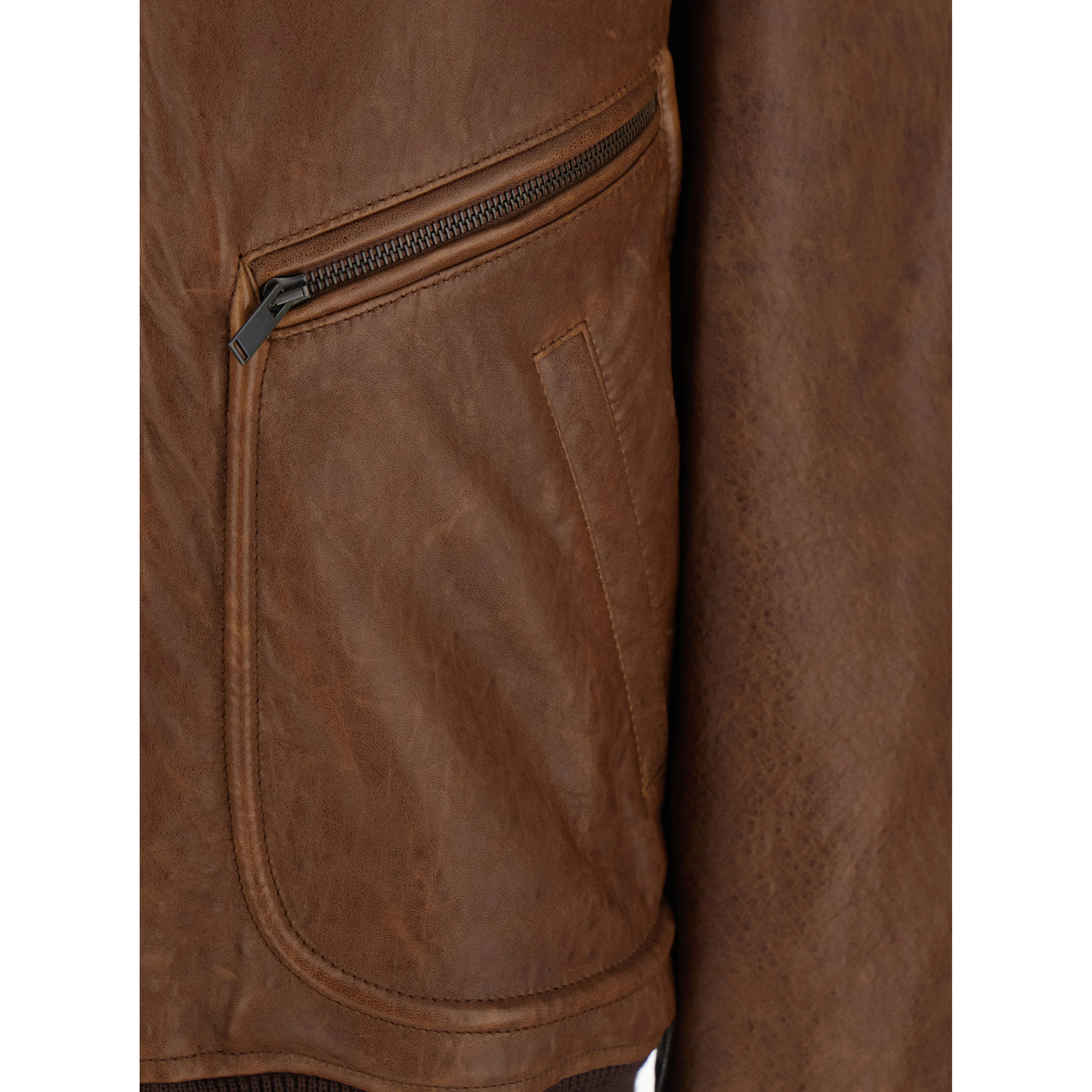 Brown Leather Bomber Jacket  with Classic Collar for Women