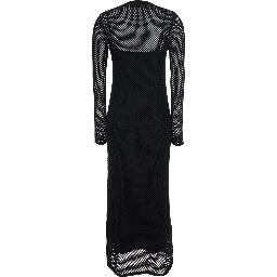 Long Black Dress with Long Sleeves and Perforated Details