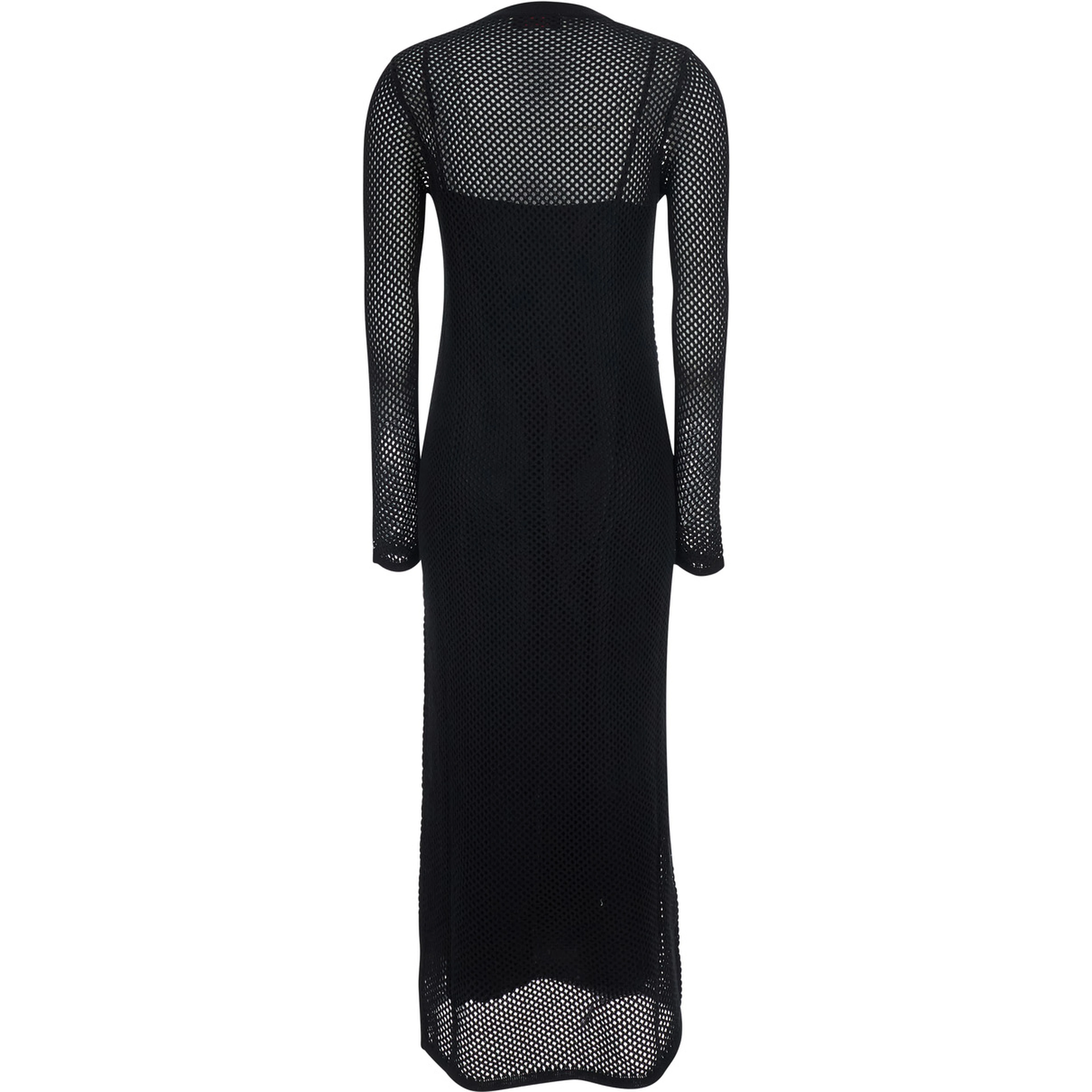 Long Black Dress with Long Sleeves and Perforated Details