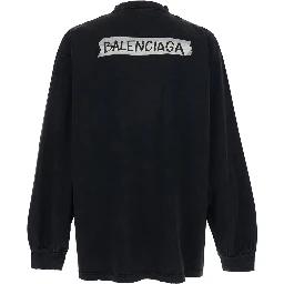 Black Cotton Sweatshirt with Logo on Front and Back for Men