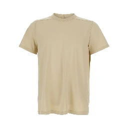Crew Neck T-Shirt with Tone-on-Tone Stitching in Beige Cotton for Men