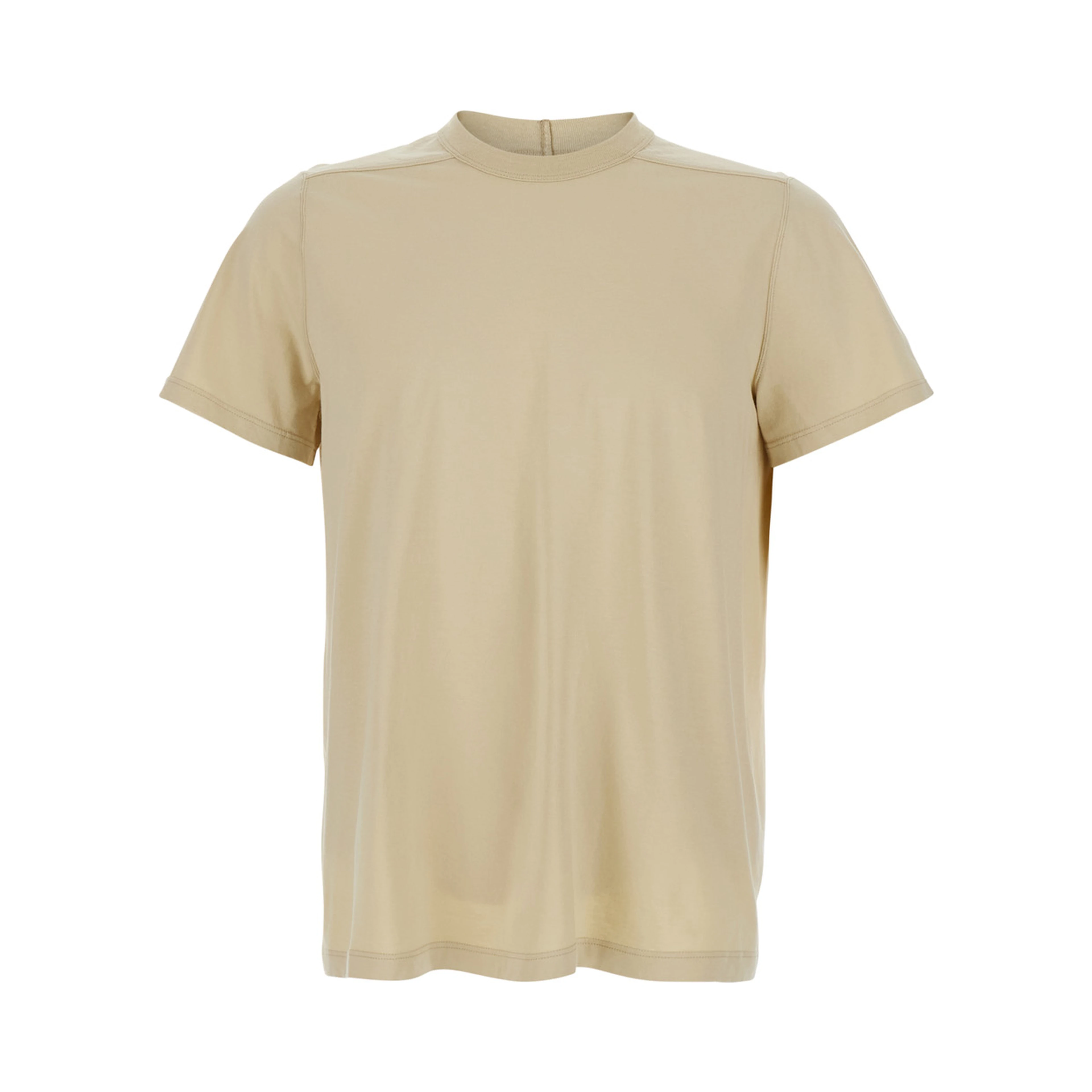 Crew Neck T-Shirt with Tone-on-Tone Stitching in Beige Cotton for Men