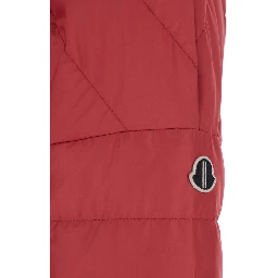 Crop Jacket Rick Owens X Moncler with Logo Plate on Zipper and Logo Patch on Sleeve in Red Tech Fabric Unisex