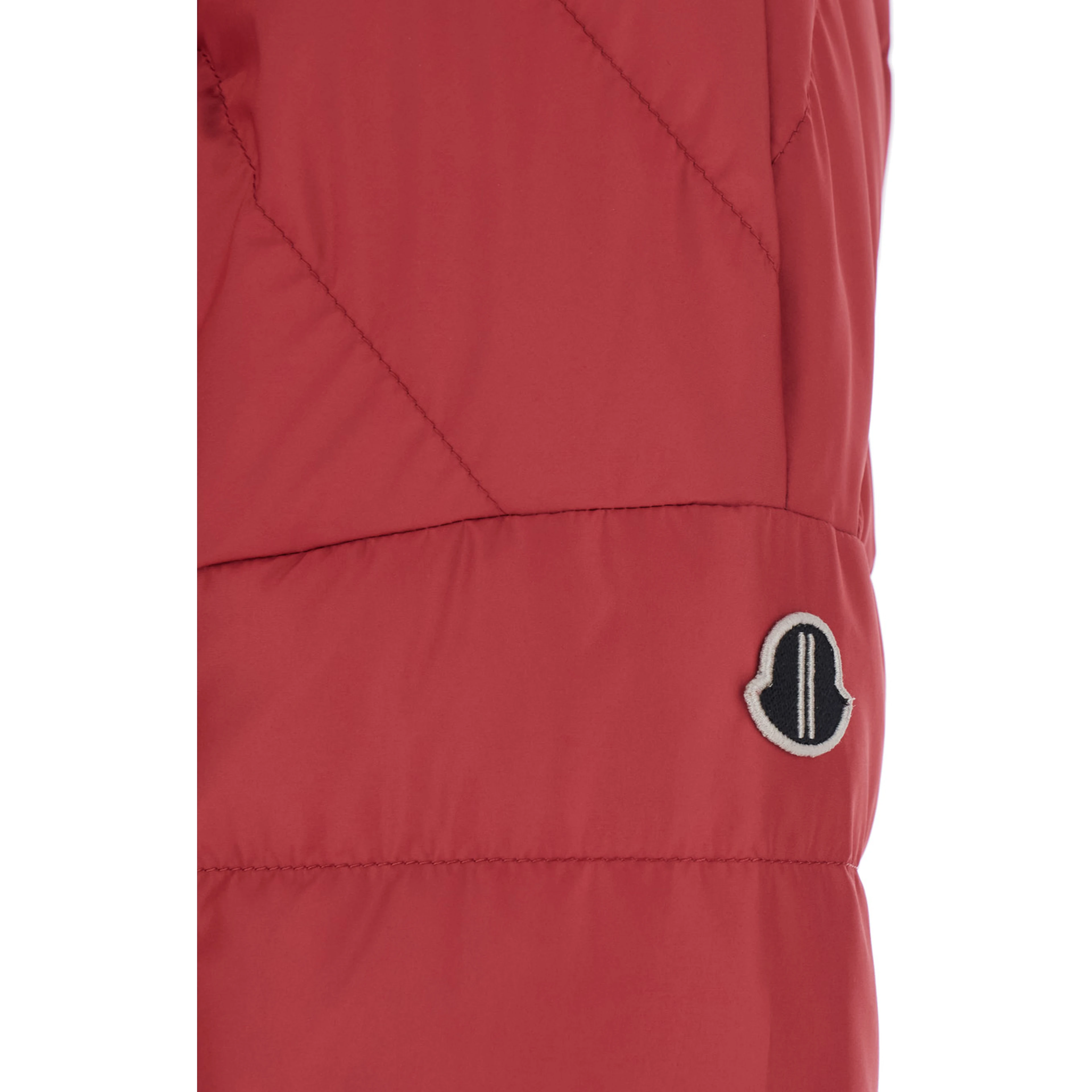 Crop Jacket Rick Owens X Moncler with Logo Plate on Zipper and Logo Patch on Sleeve in Red Tech Fabric Unisex
