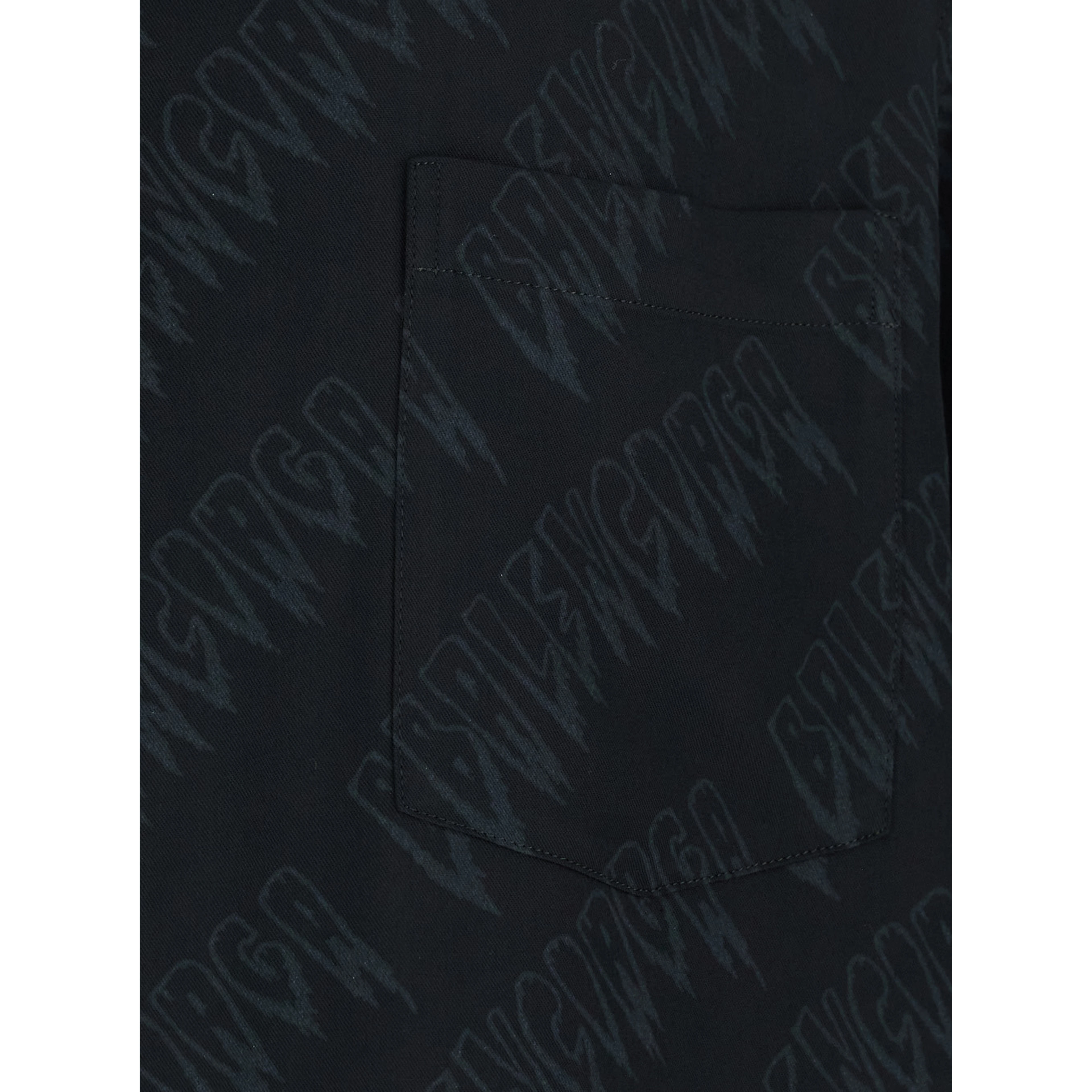 Black Shirt Creeper with classic collar and all-over logo motif in viscose for men