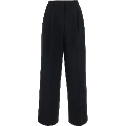 DOUBLE PLEATED WIDE SLACKS with high waist and side pockets in black tech fabric for men