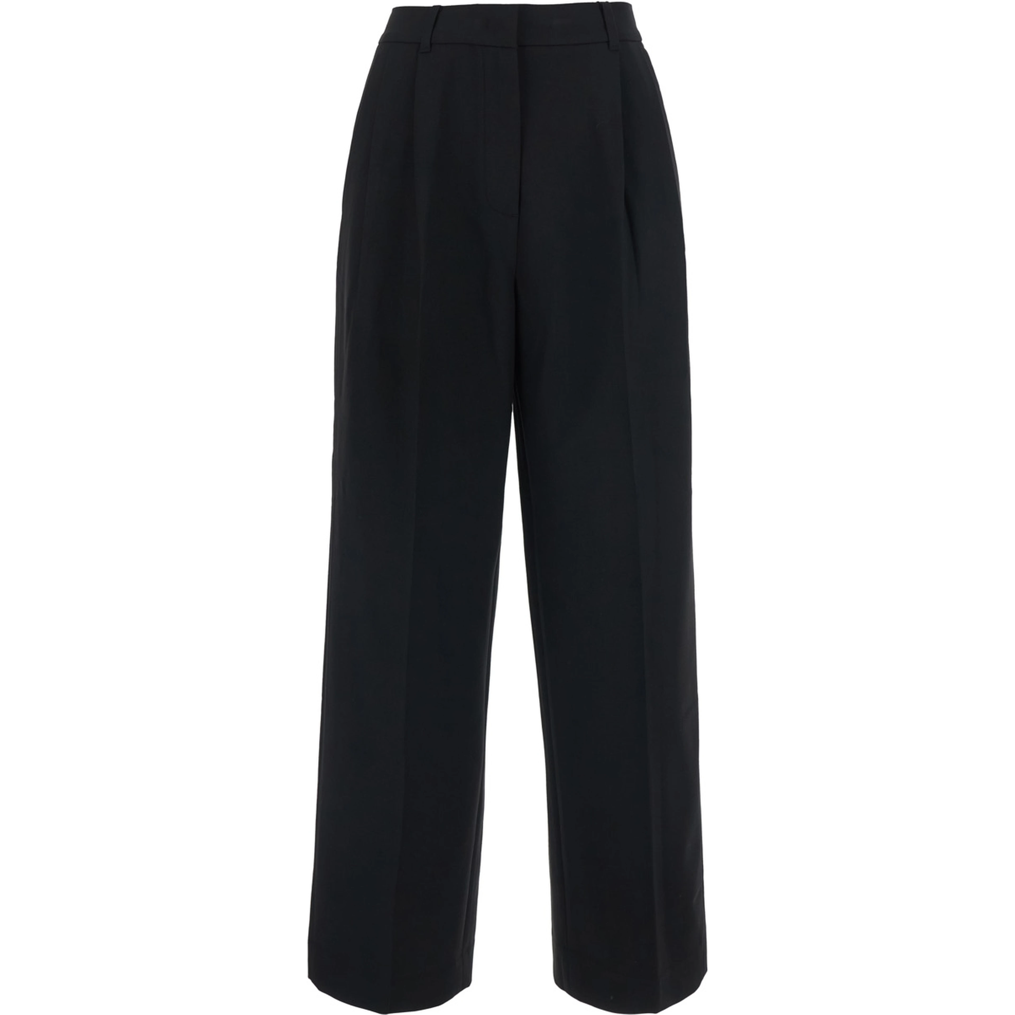 DOUBLE PLEATED WIDE SLACKS with high waist and side pockets in black tech fabric for men
