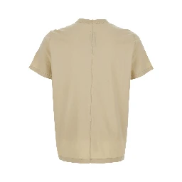 Crew Neck T-Shirt with Tone-on-Tone Stitching in Beige Cotton for Men