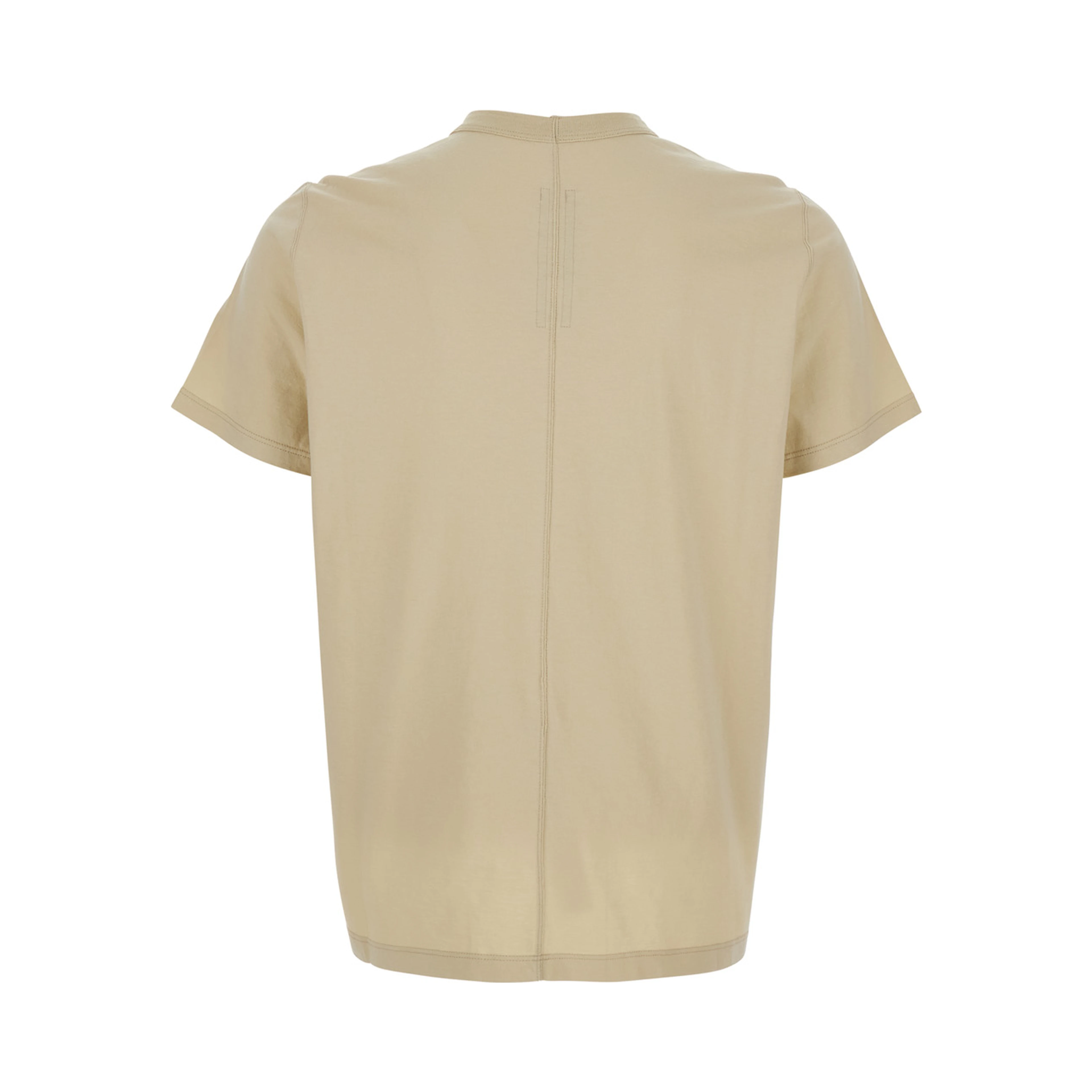 Crew Neck T-Shirt with Tone-on-Tone Stitching in Beige Cotton for Men