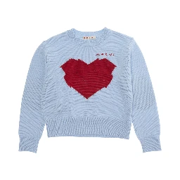 Light-blue Crewneck sweater with logo on the front in wool blend girl