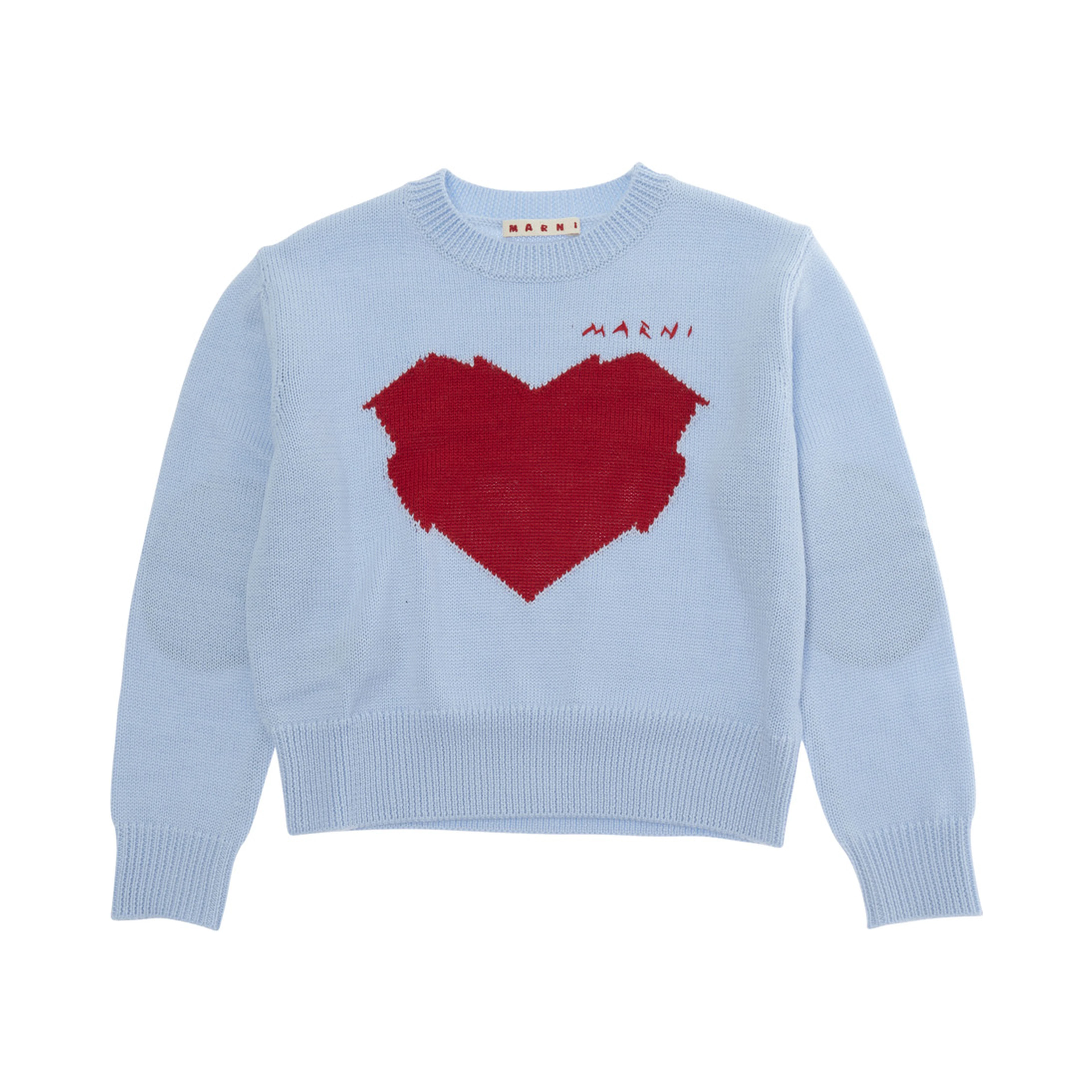 Light-blue Crewneck sweater with logo on the front in wool blend girl