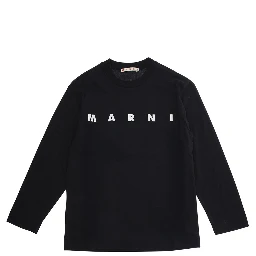 Crew Neck T-shirt with logo lettering on the front in Black Cotton Boy