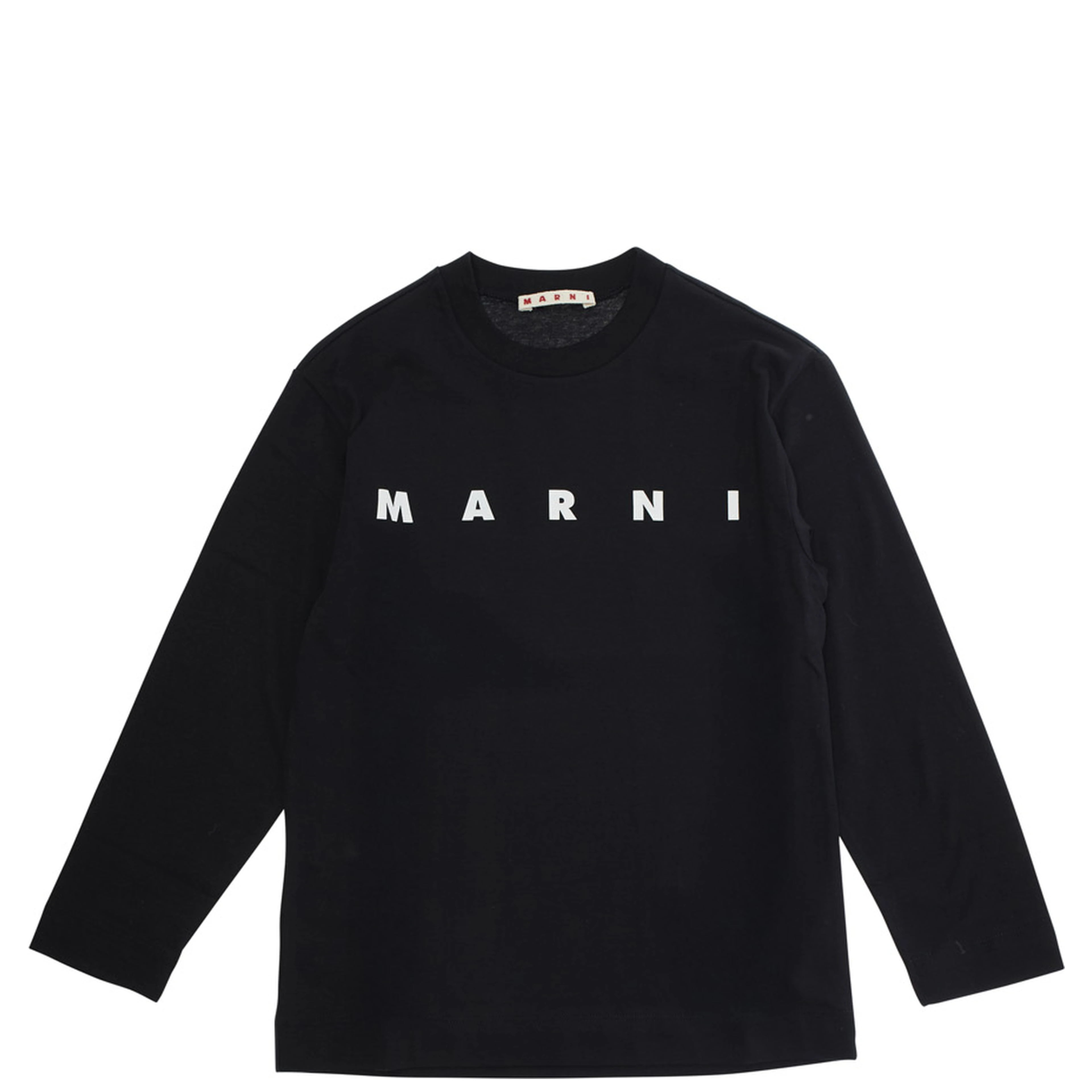 Crew Neck T-shirt with logo lettering on the front in Black Cotton Boy