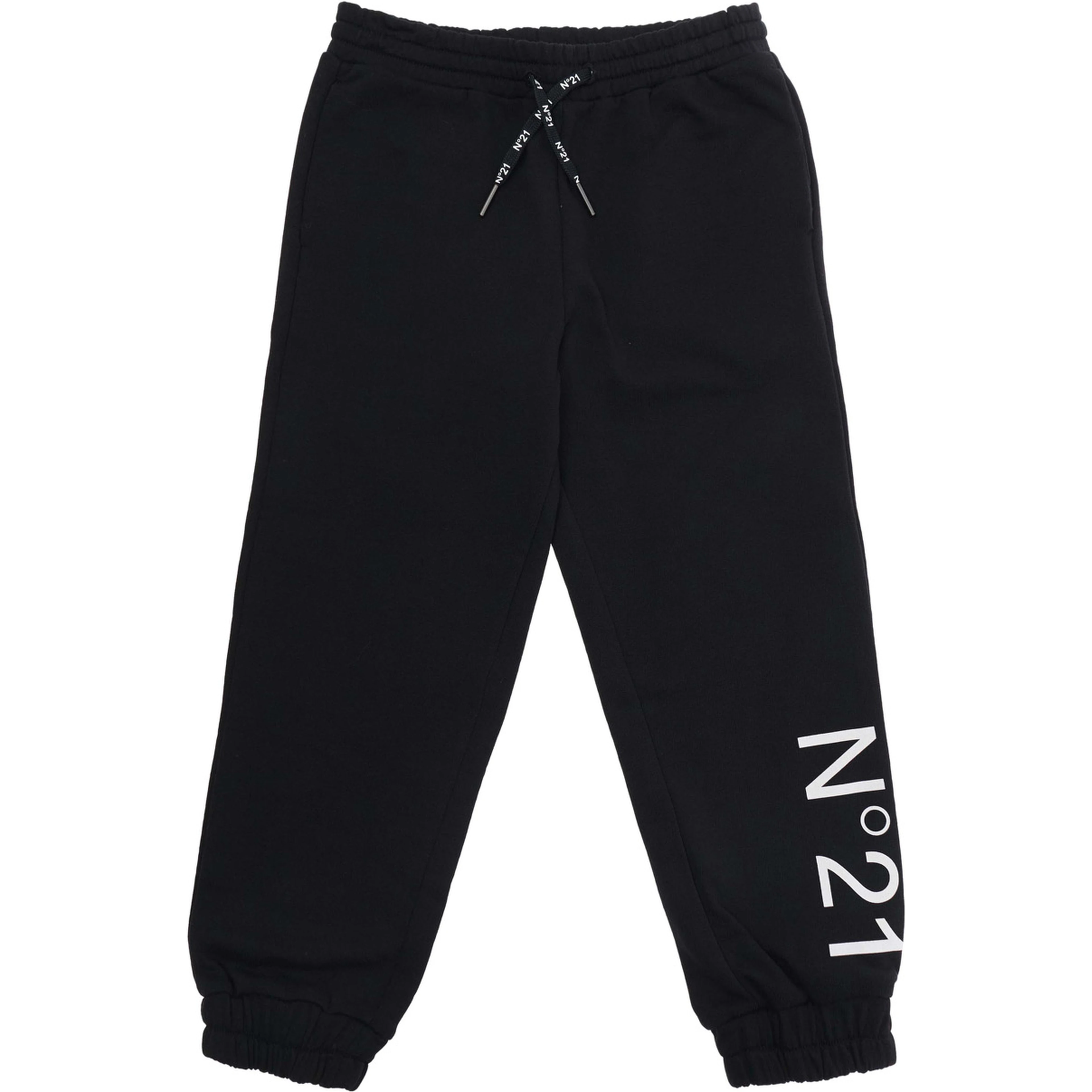Black Pants with Elastic Waist and Drawstring and Maxi Logo on the Front in Cotton Boy