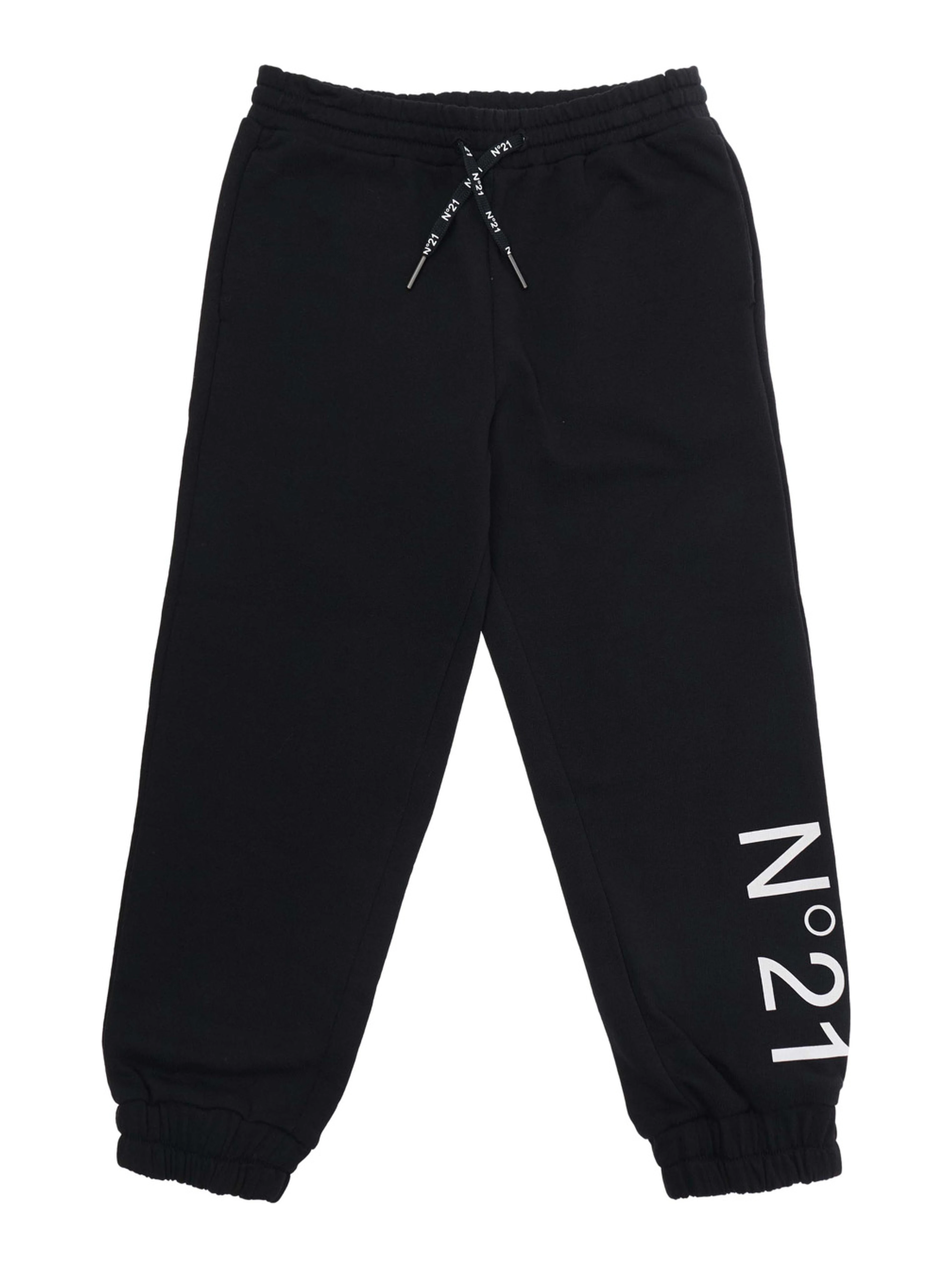 Black Pants with Elastic Waist and Drawstring and Maxi Logo on the Front in Cotton Boy