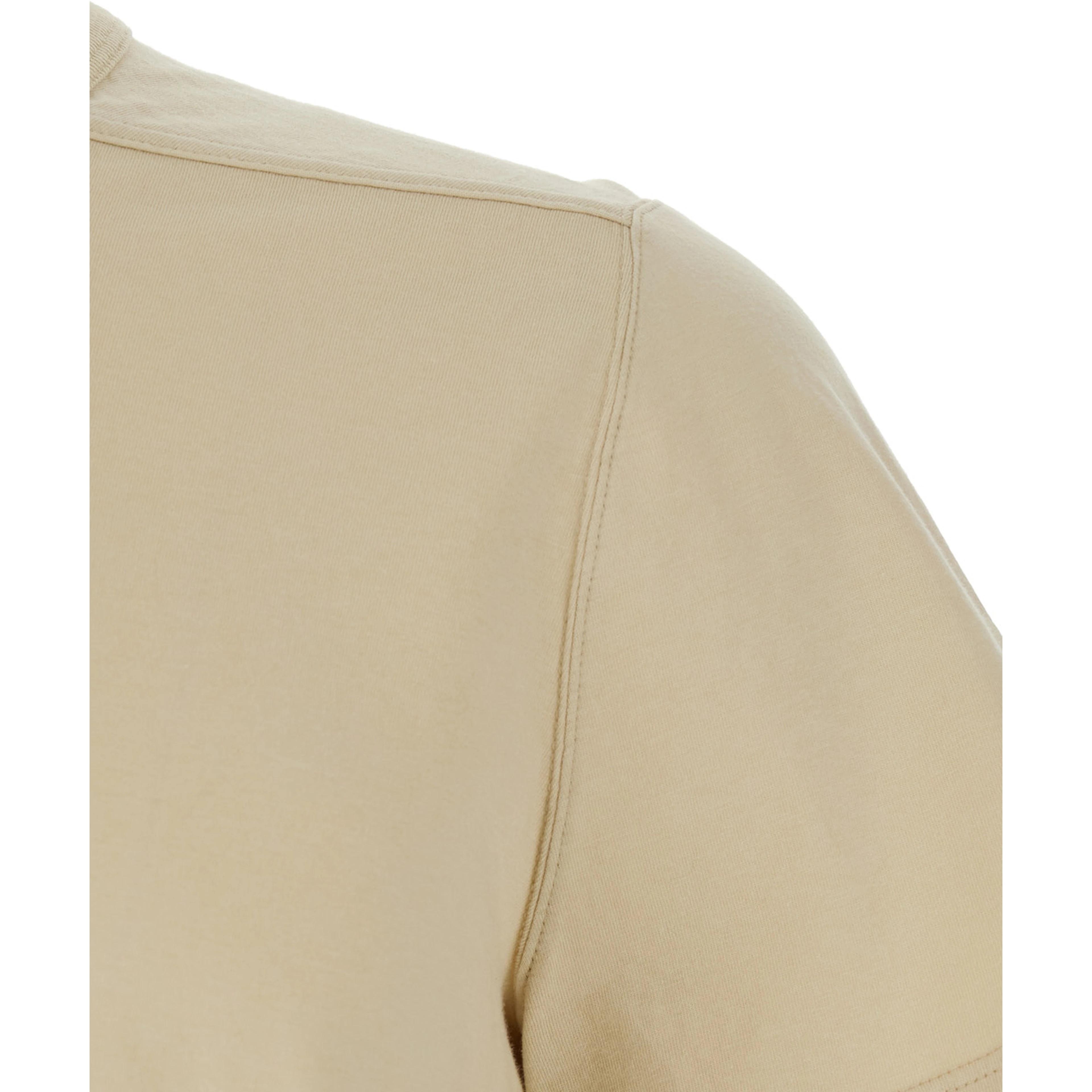 Crew Neck T-Shirt with Tone-on-Tone Stitching in Beige Cotton for Men