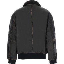 UNISEX DETACHABLE A-2 LEATHER BLOUSON with collar and long sleeves in Black Leather Unisex