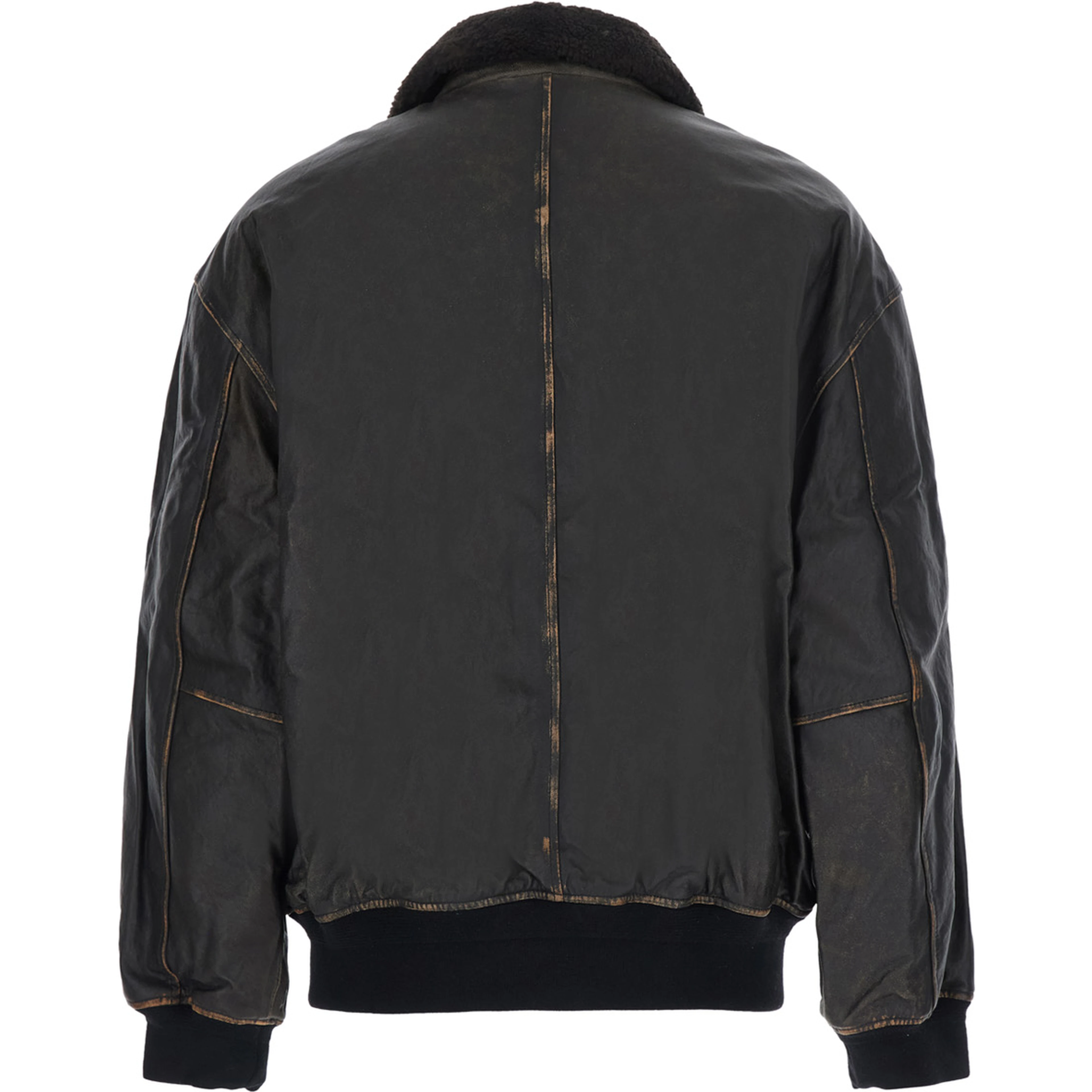 UNISEX DETACHABLE A-2 LEATHER BLOUSON with collar and long sleeves in Black Leather Unisex