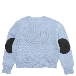 Light-blue Crewneck sweater with logo on the front in wool blend girl