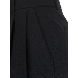 DOUBLE PLEATED WIDE SLACKS with high waist and side pockets in black tech fabric for men