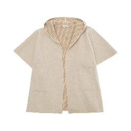 Reversible Cape with Hood and logo lettering in Wool and Cashmere Beige Girl