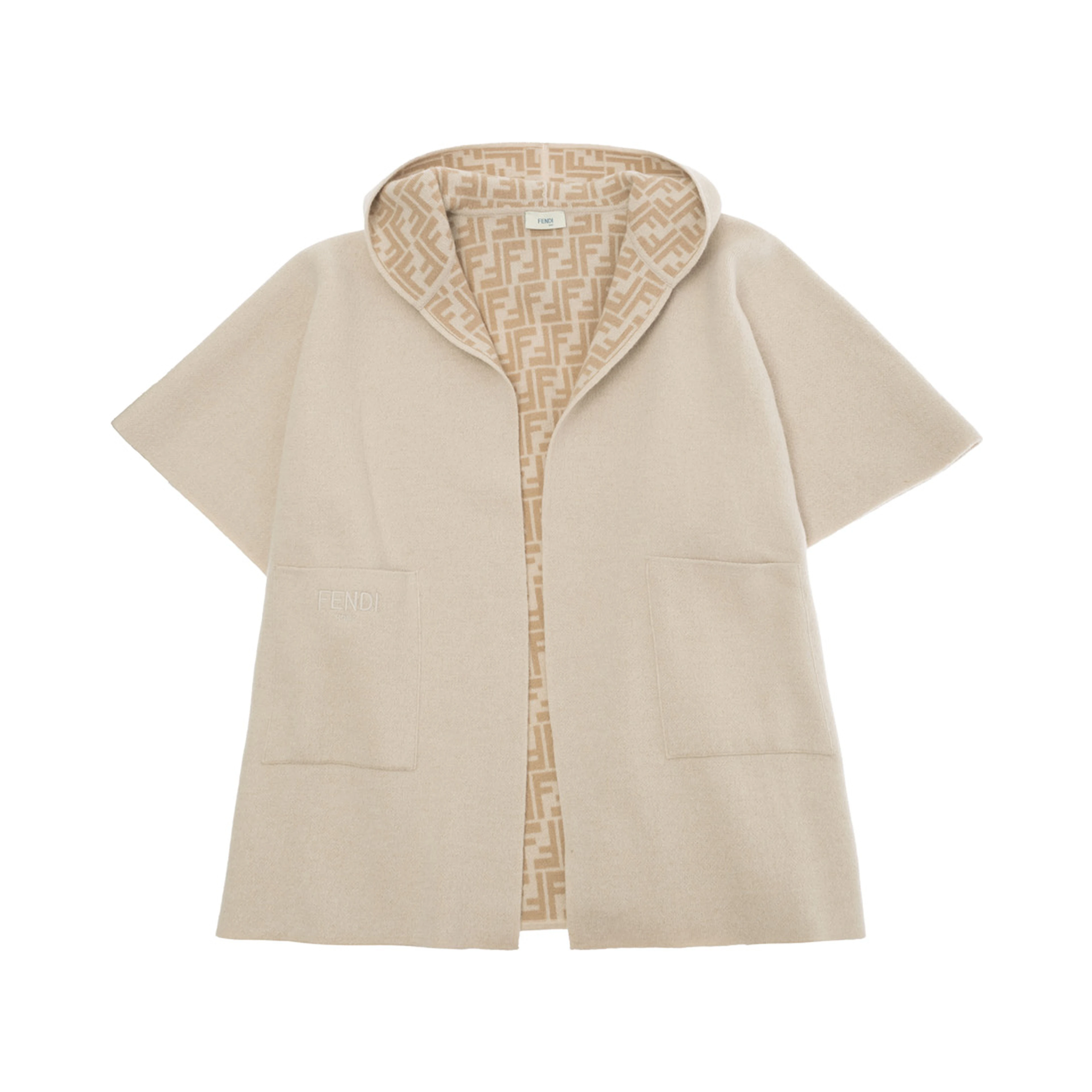 Reversible Cape with Hood and logo lettering in Wool and Cashmere Beige Girl