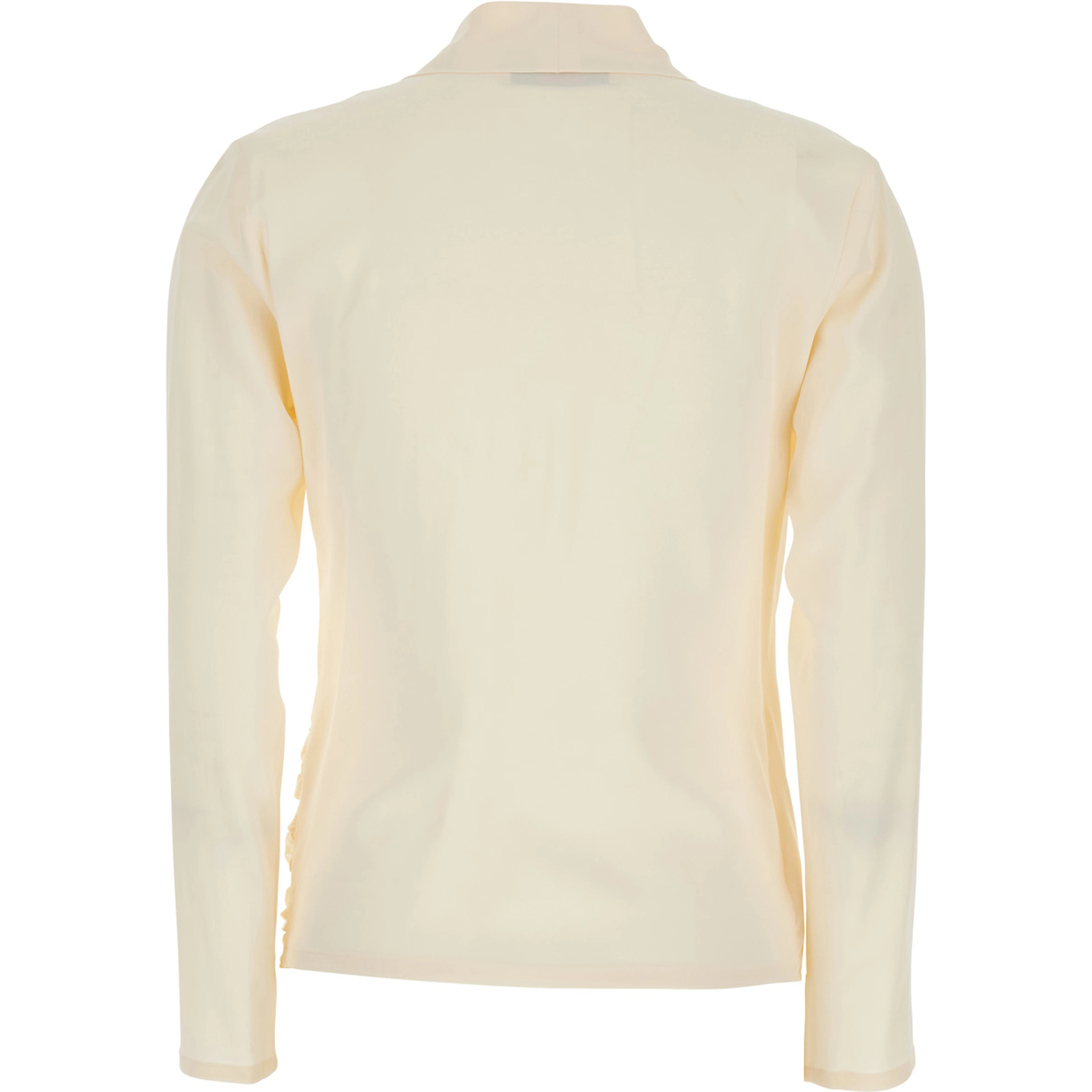 White V-Neck Blouse with Draping on the Front for Women