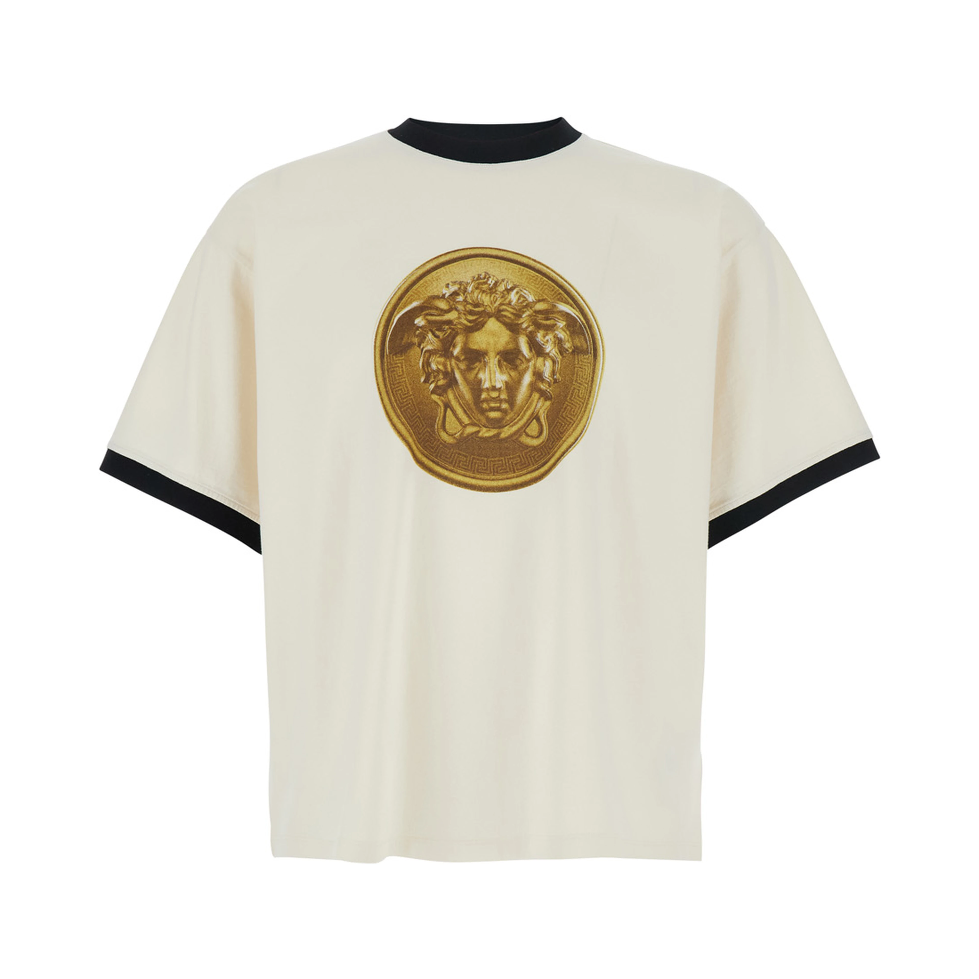 white T-shirt with Mudusa Doblone print on the front in cotton for men