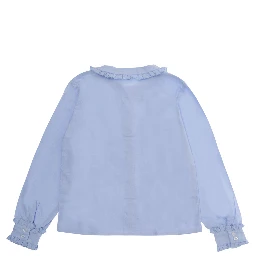 Light blue Shirt with Peter Pan collar and ruffles details on collar and sleeves in cotton Girl