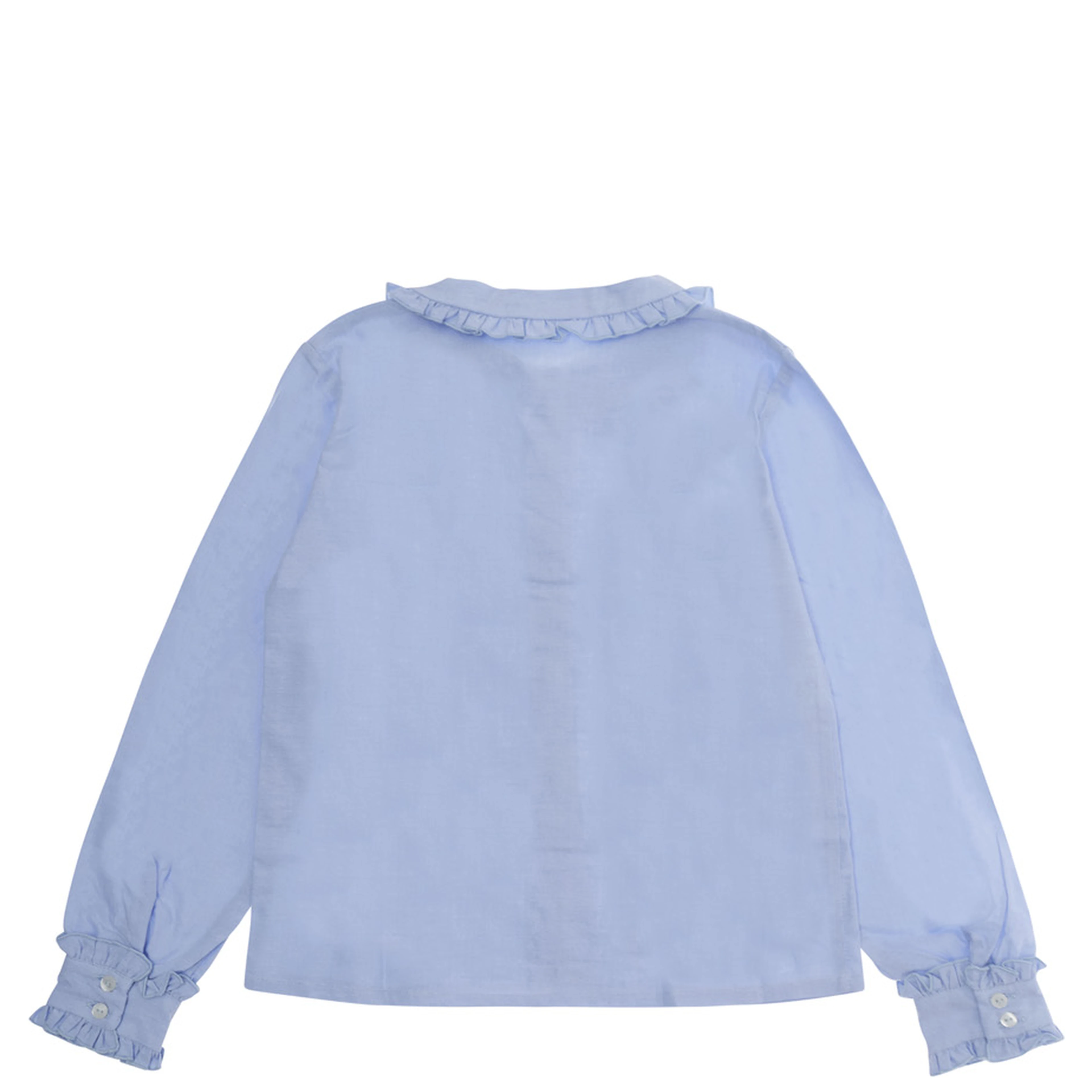 Light blue Shirt with Peter Pan collar and ruffles details on collar and sleeves in cotton Girl