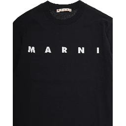 Crew Neck T-shirt with logo lettering on the front in Black Cotton Boy