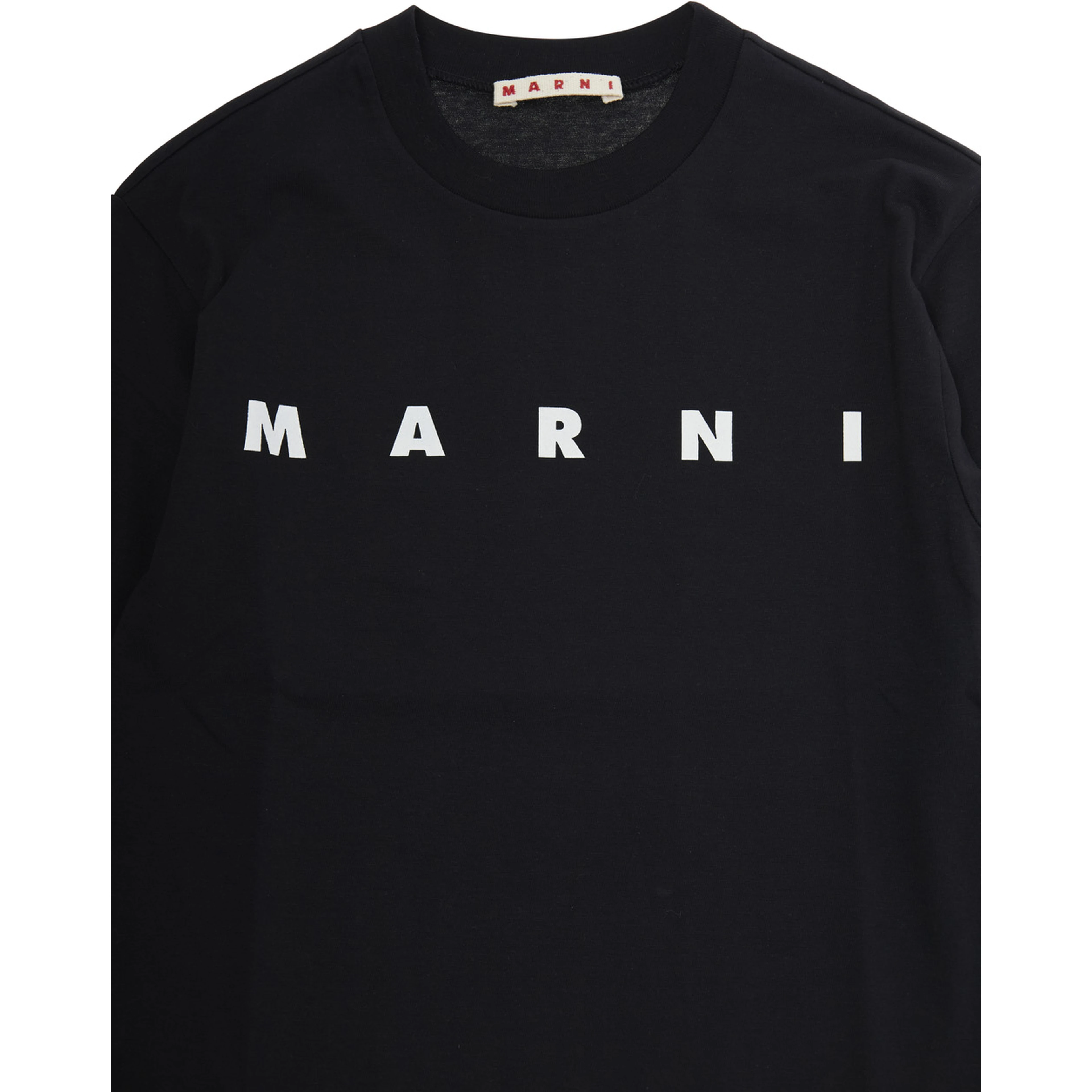 Crew Neck T-shirt with logo lettering on the front in Black Cotton Boy