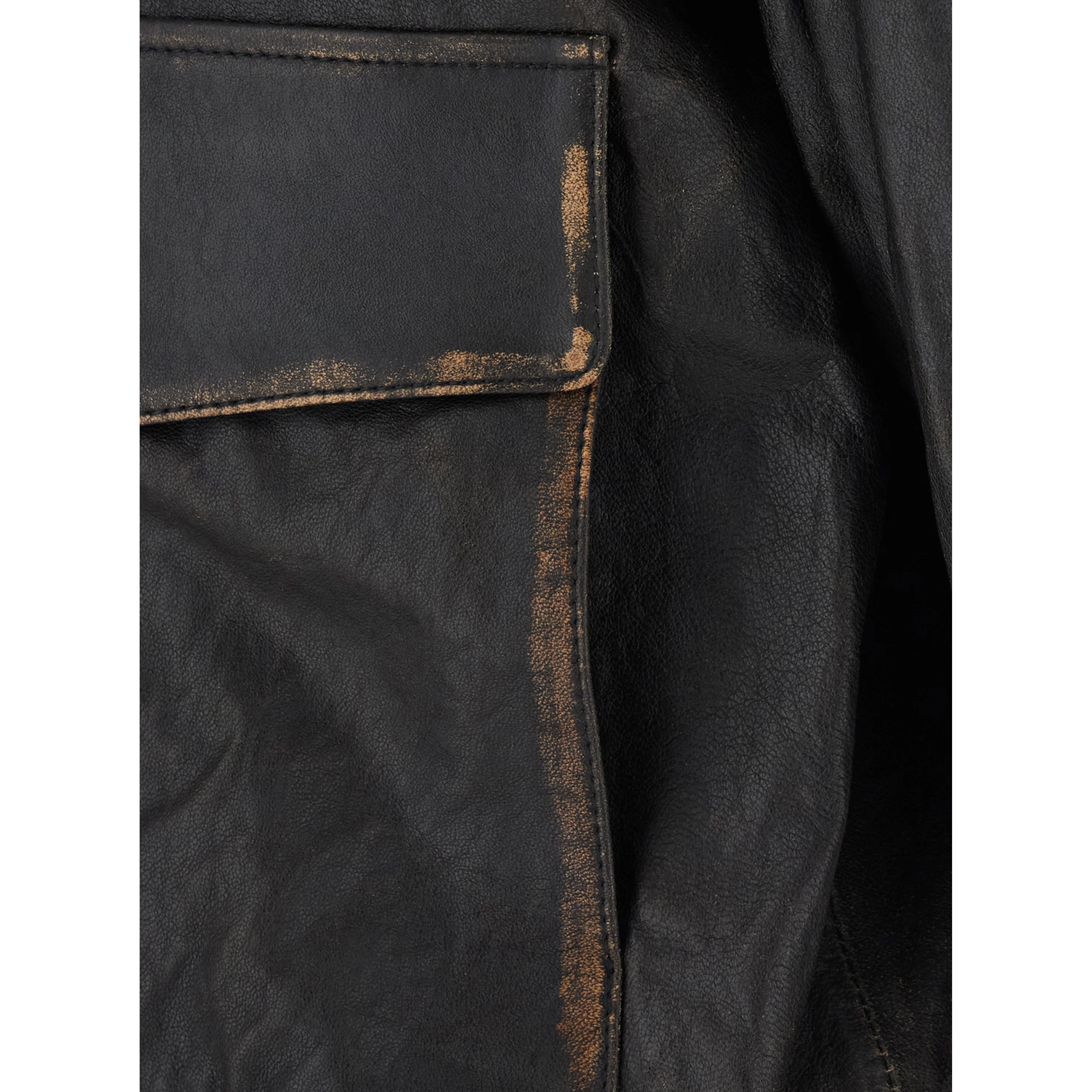 UNISEX DETACHABLE A-2 LEATHER BLOUSON with collar and long sleeves in Black Leather Unisex