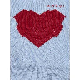 Light-blue Crewneck sweater with logo on the front in wool blend girl