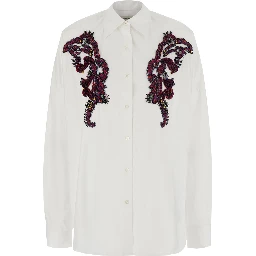 Kasia White Shirt with classic collar and embroidery on the front in cotton for women
