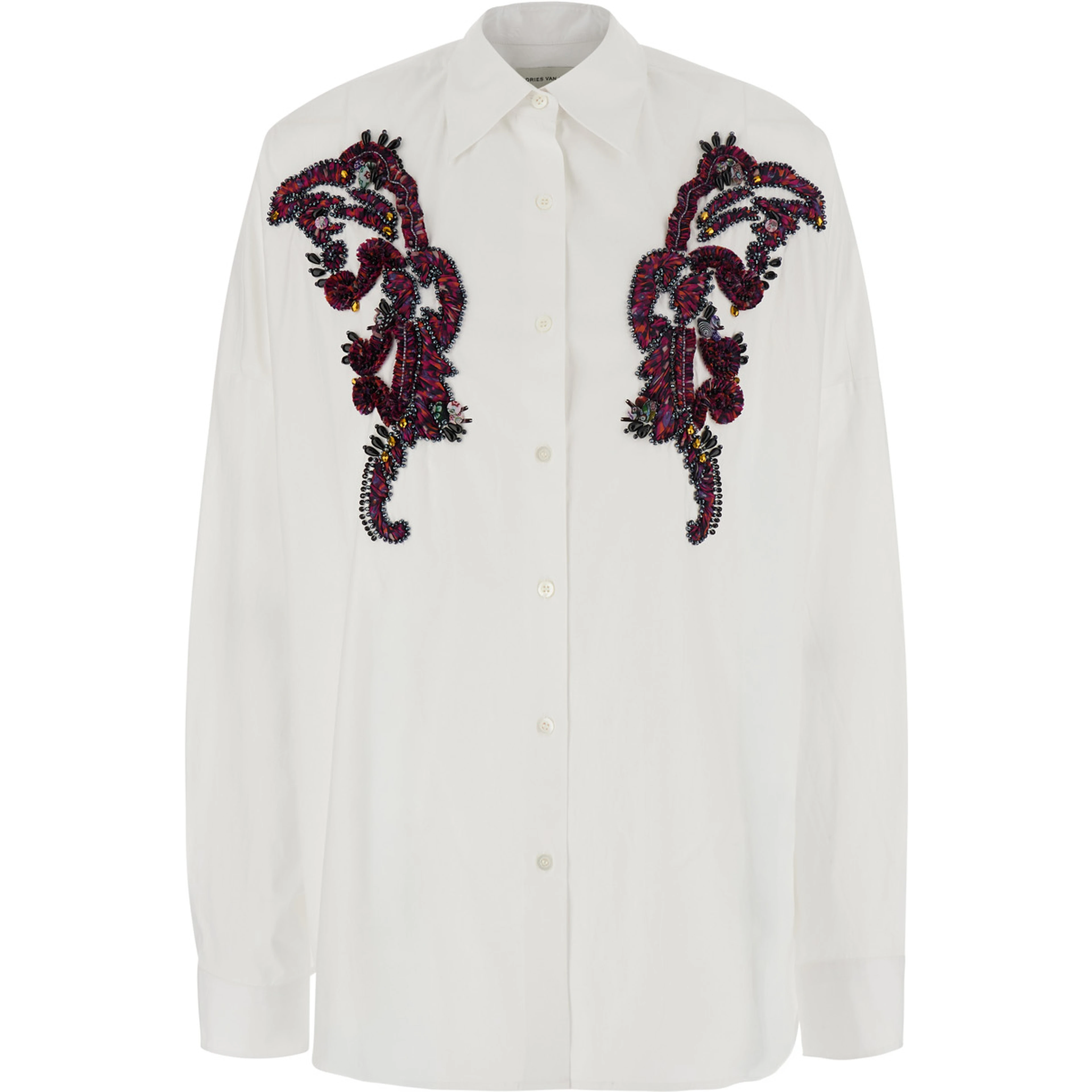 Kasia White Shirt with classic collar and embroidery on the front in cotton for women