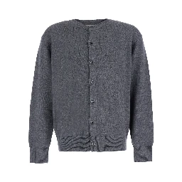 UNISEX CREWNECK KNIT CARDIGAN with long sleeves and round neck in Wool Viscose Nylon Cashmere Gray Unisex
