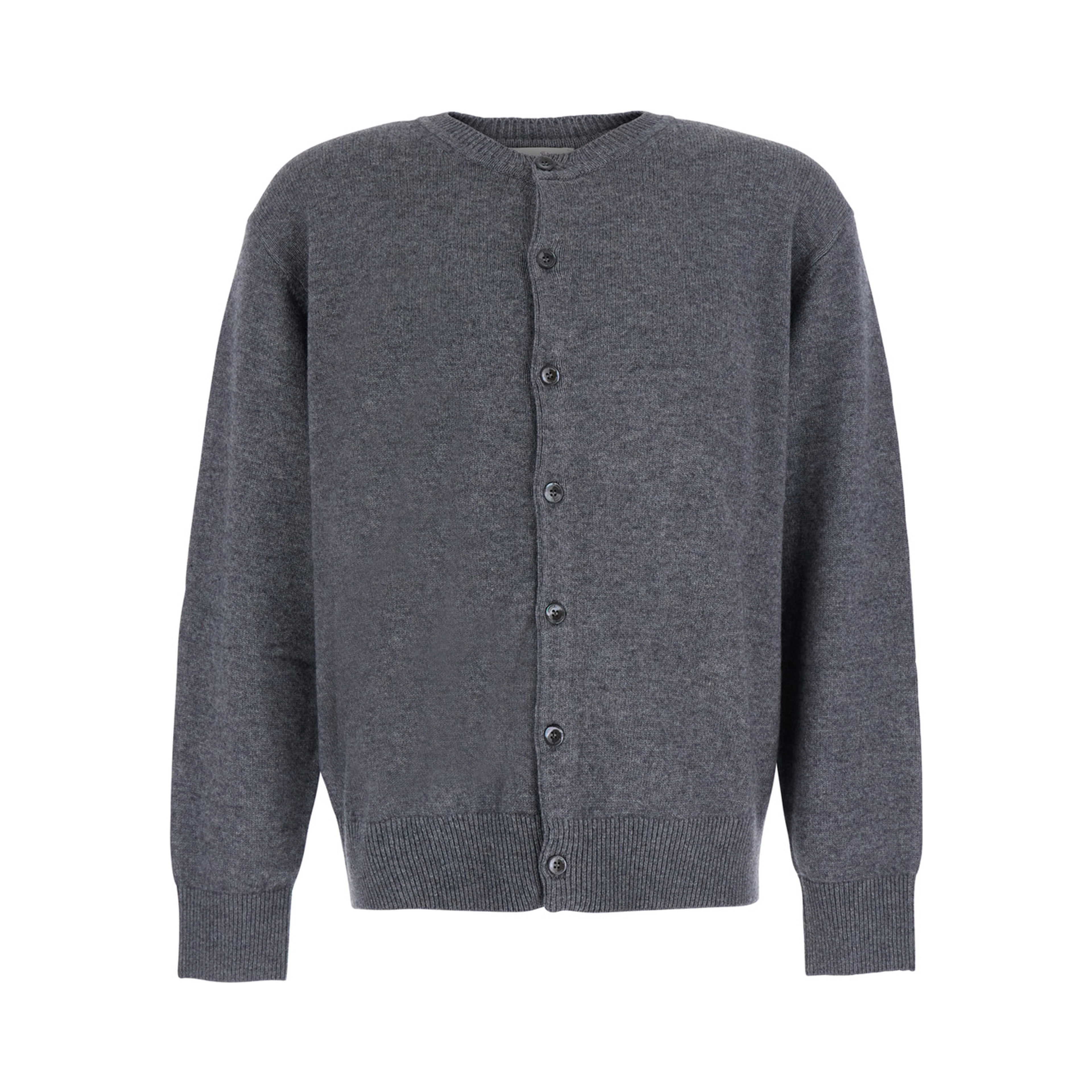 UNISEX CREWNECK KNIT CARDIGAN with long sleeves and round neck in Wool Viscose Nylon Cashmere Gray Unisex